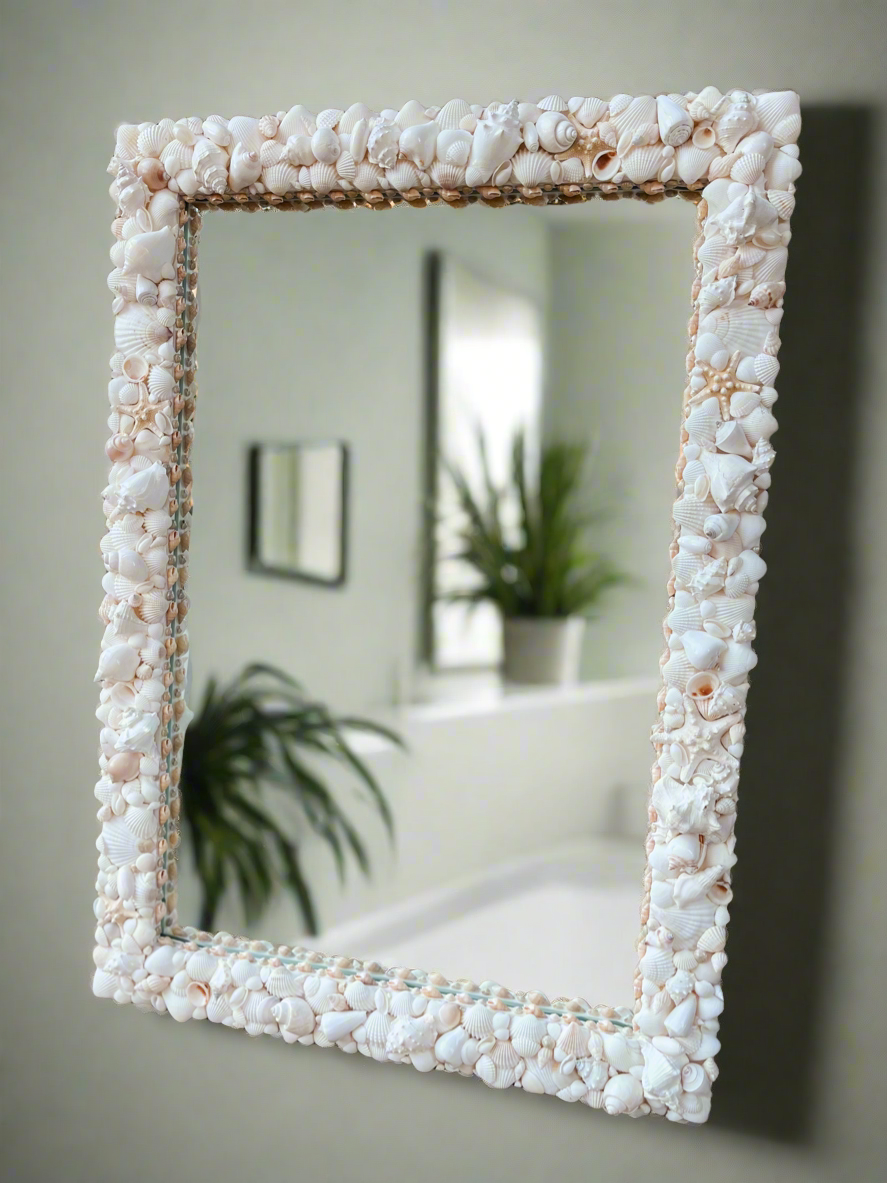 White Seashell Mirror 24x34”