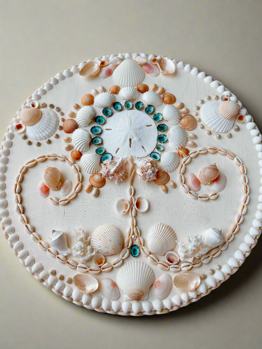 Antique White Circular Shell Panel for Wall 18.5", (Ready to Ship)