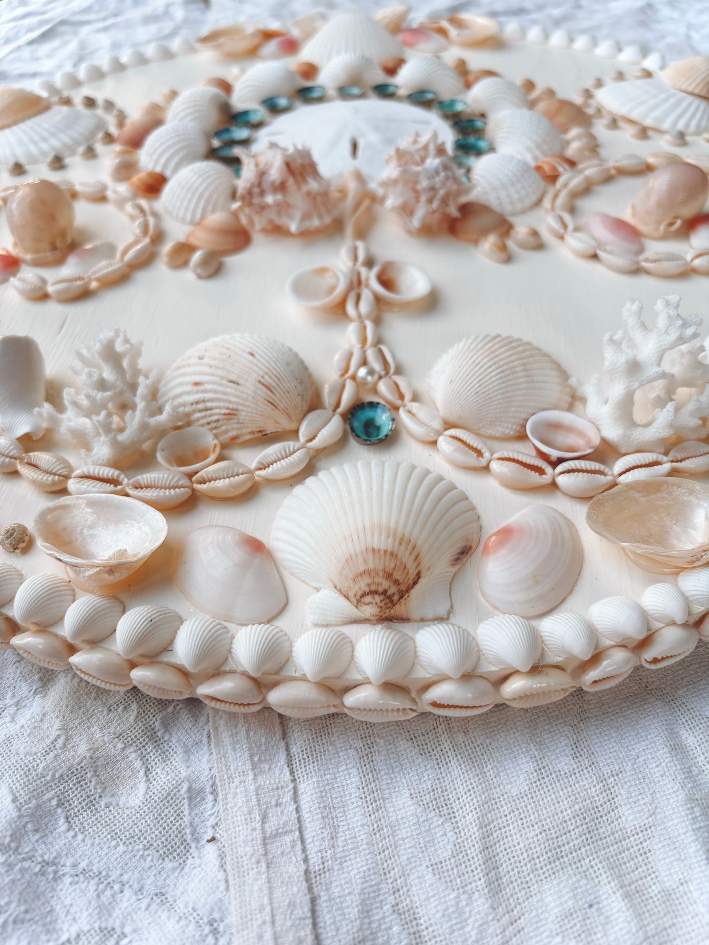 Antique White Circular Shell Panel for Wall 18.5", (Ready to Ship)
