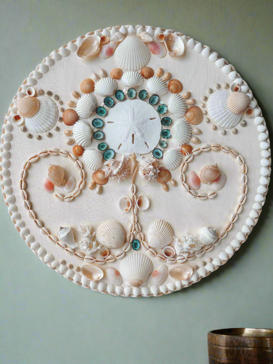 Antique White Circular Shell Panel for Wall 18.5", Made-to-Order