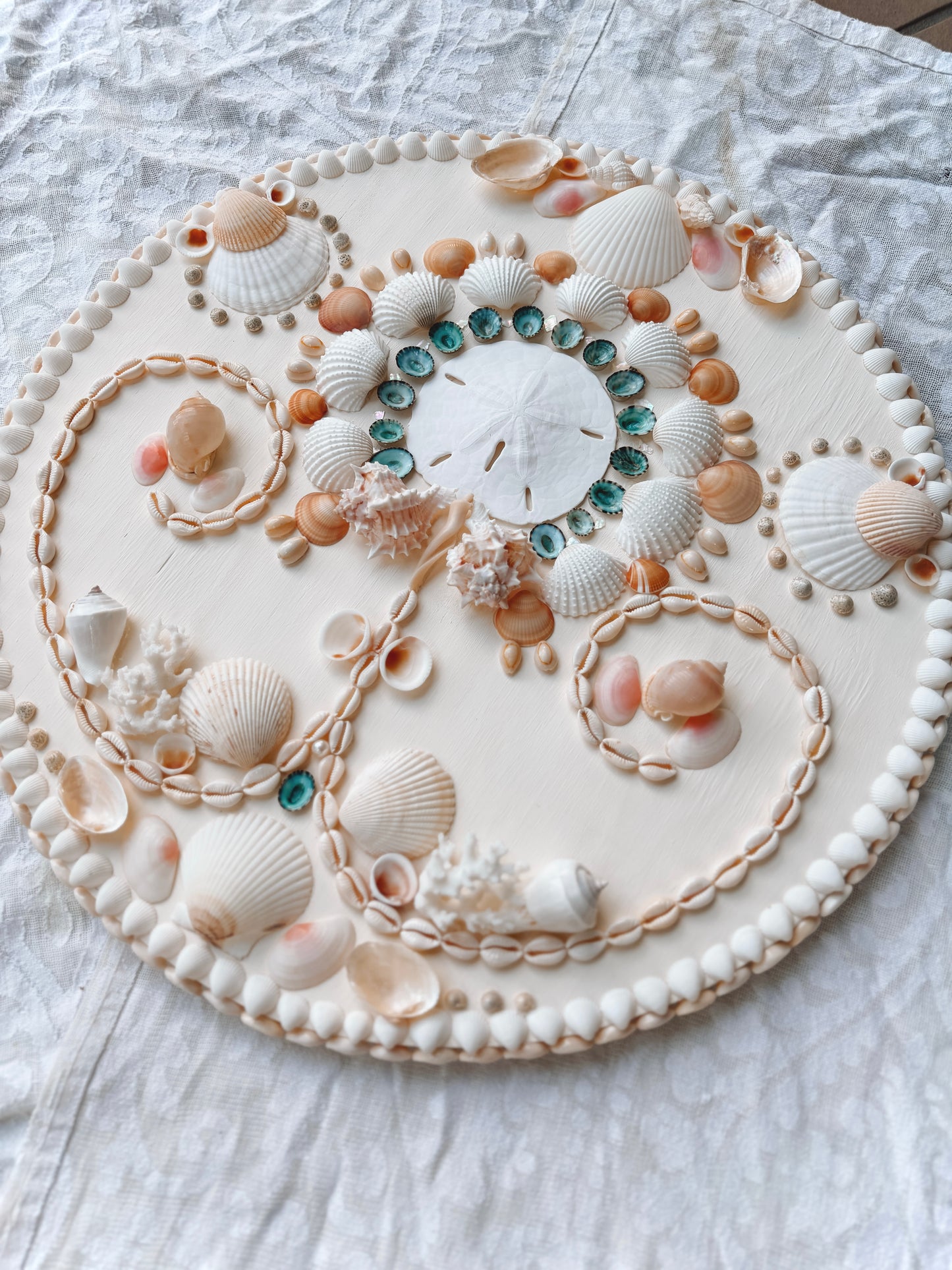 Antique White Circular Shell Panel for Wall 18.5", (Ready to Ship)