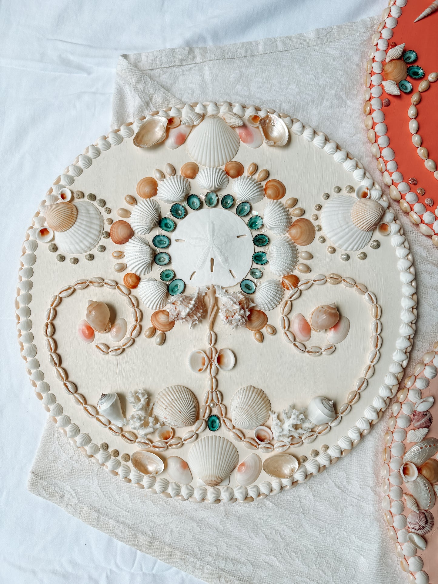 Antique White Circular Shell Panel for Wall 18.5", (Ready to Ship)