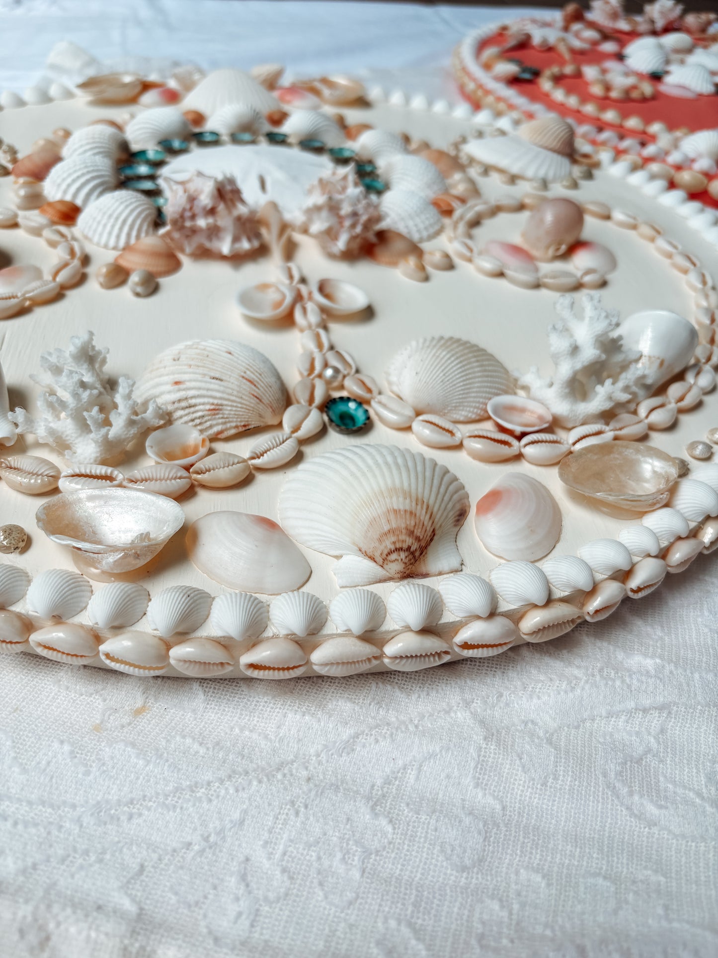 Antique White Circular Shell Panel for Wall 18.5", (Ready to Ship)