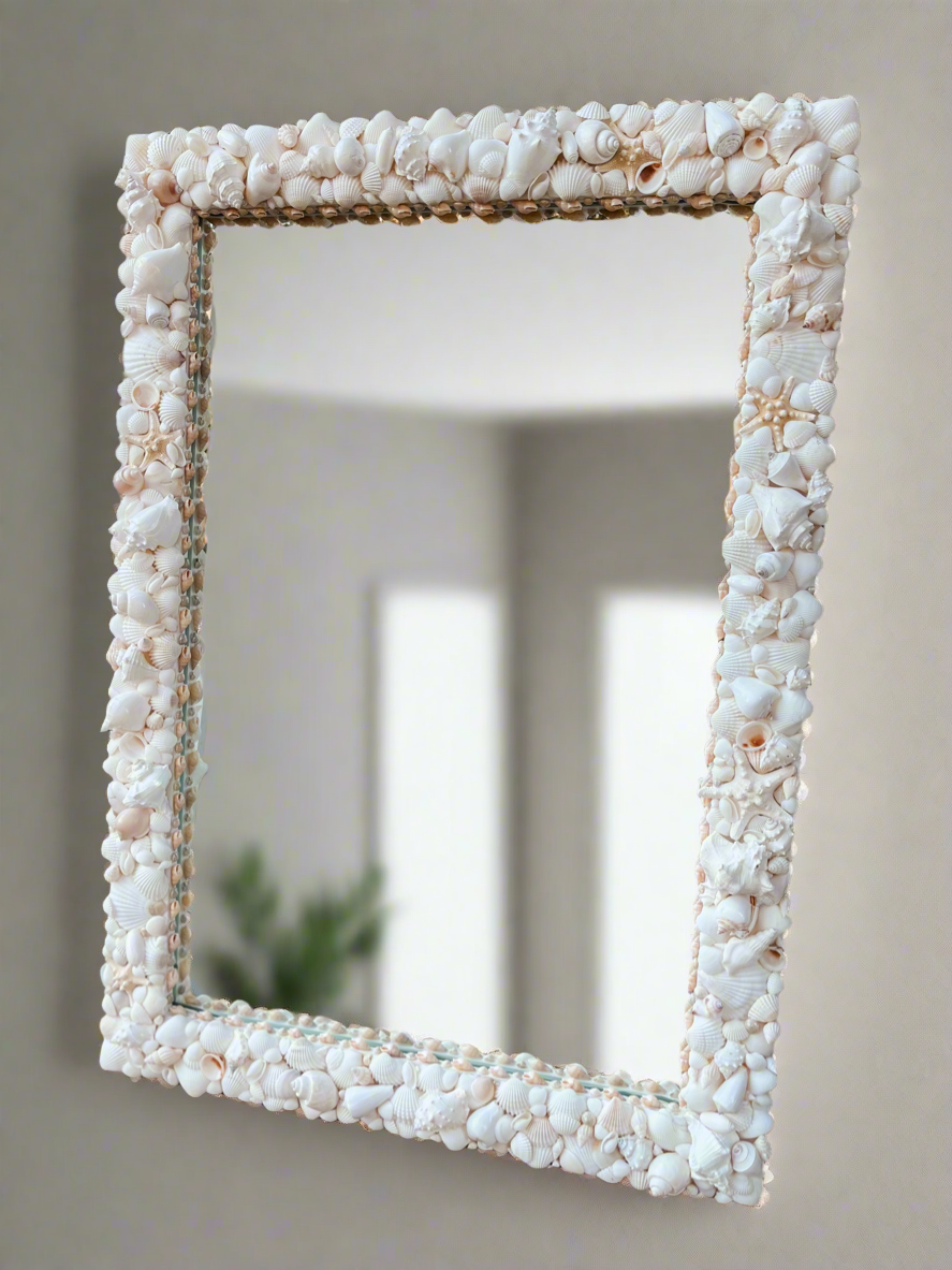 White Seashell Mirror 24x34”