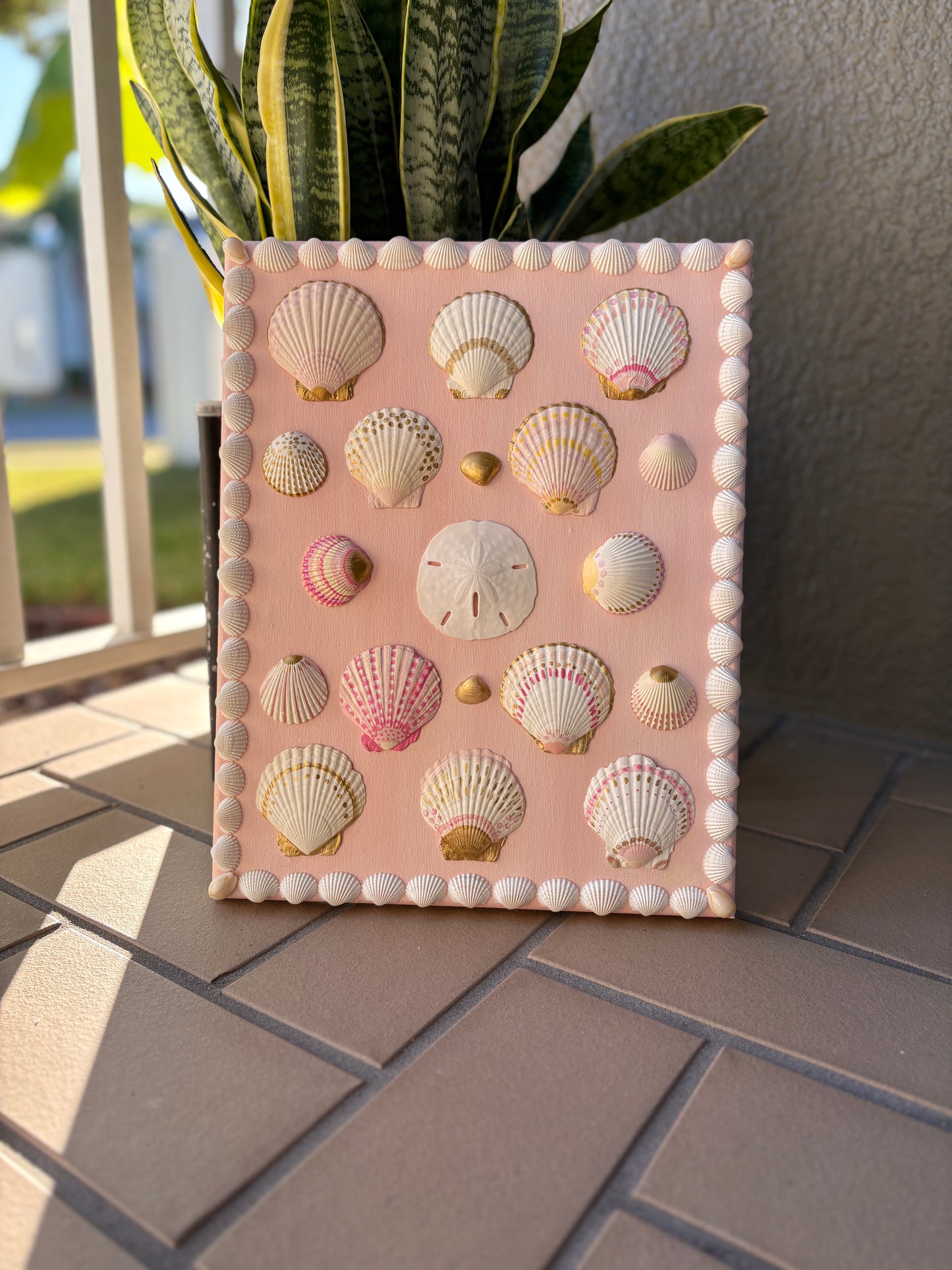 Pink Shell Wall Art on Blush Canvas - 11x14”