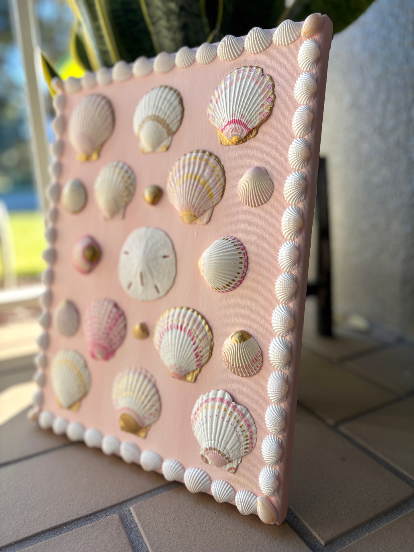 Pink Shell Wall Art on Blush Canvas - 11x14”