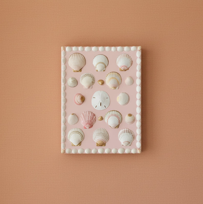 Pink Shell Wall Art on Blush Canvas - 11x14”