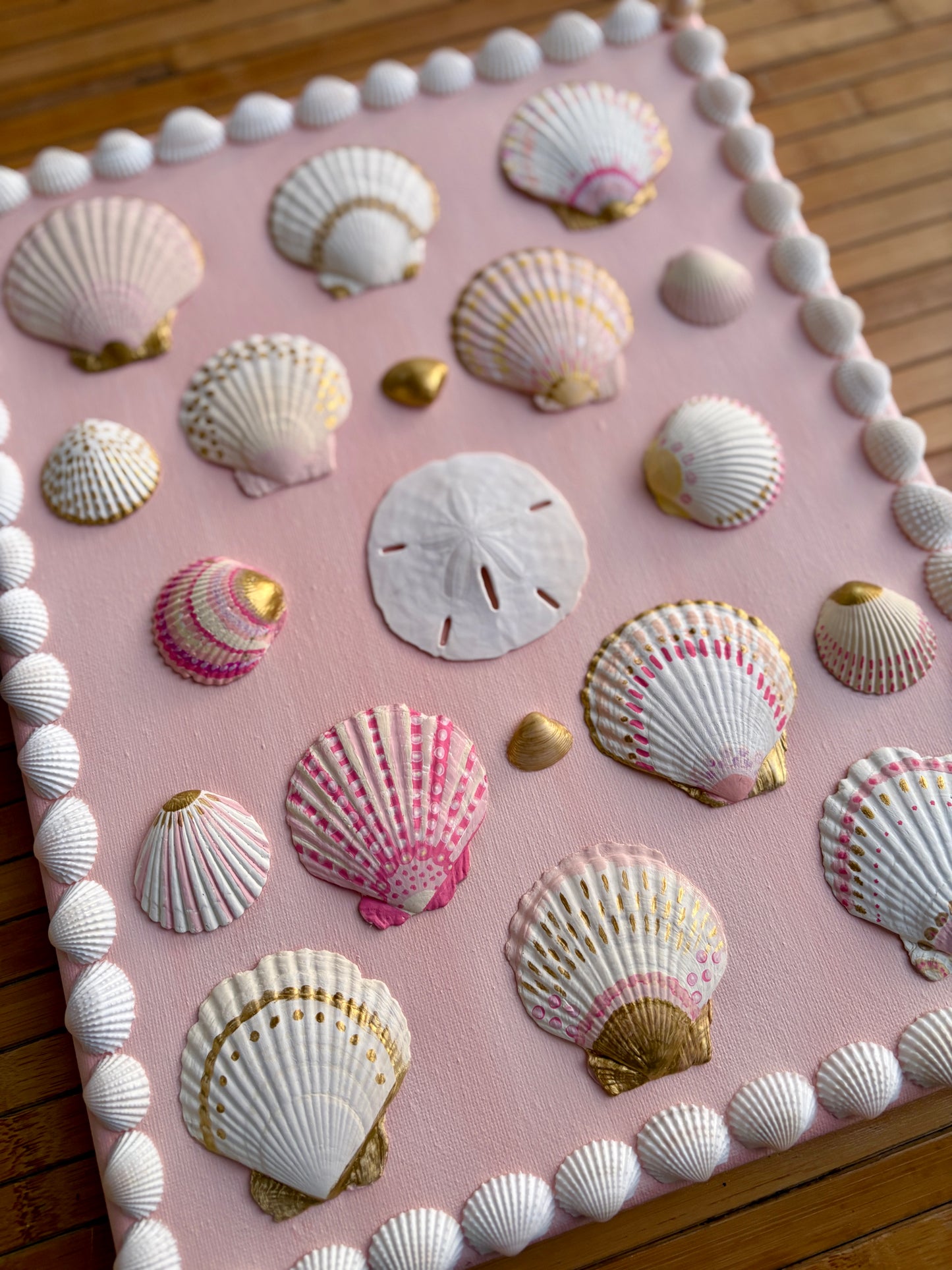 Pink Shell Wall Art on Blush Canvas - 11x14”