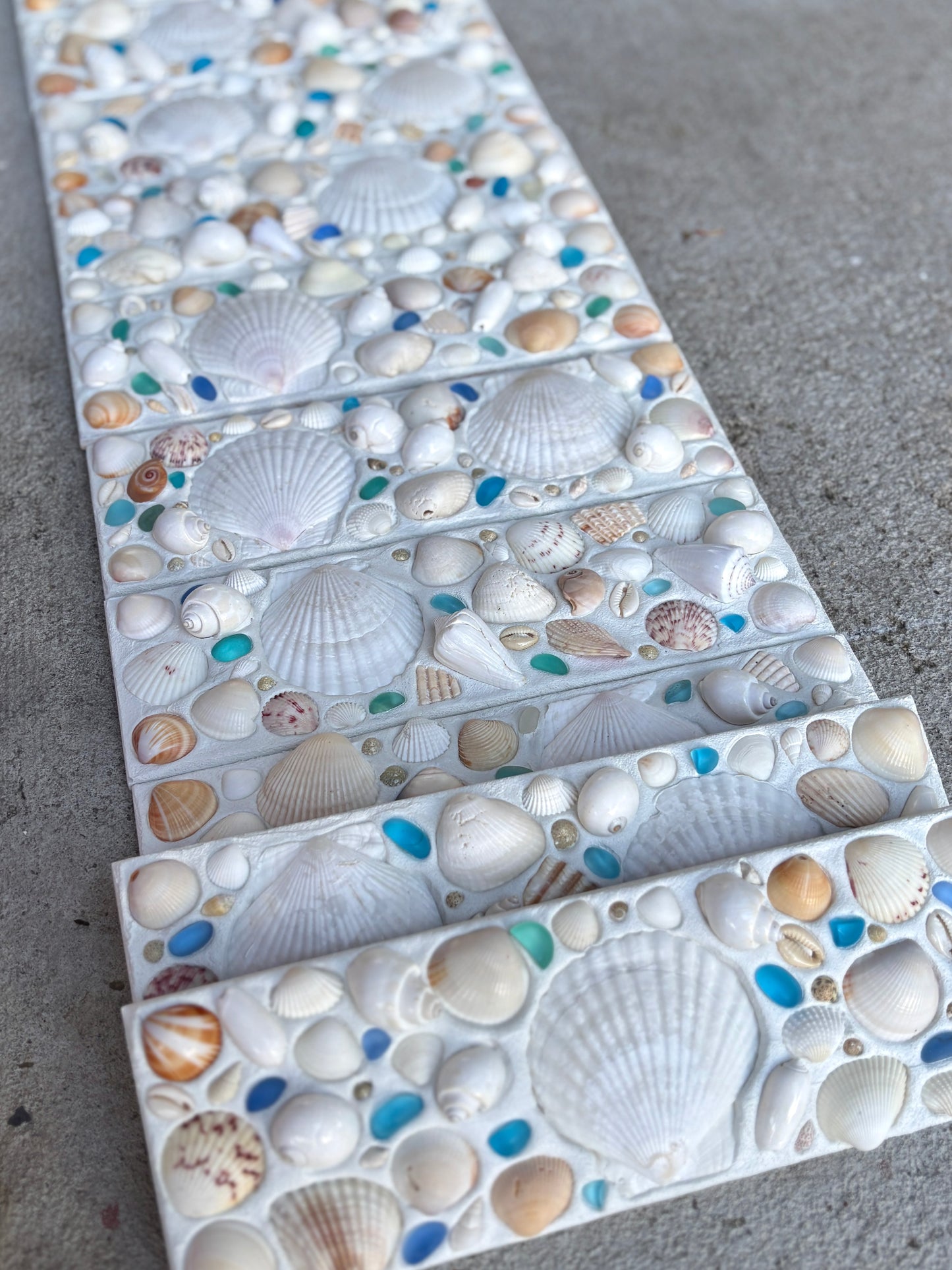 Shell Tile with Blue Sea Glass Accents 4x12”, Luxury Shell Tile