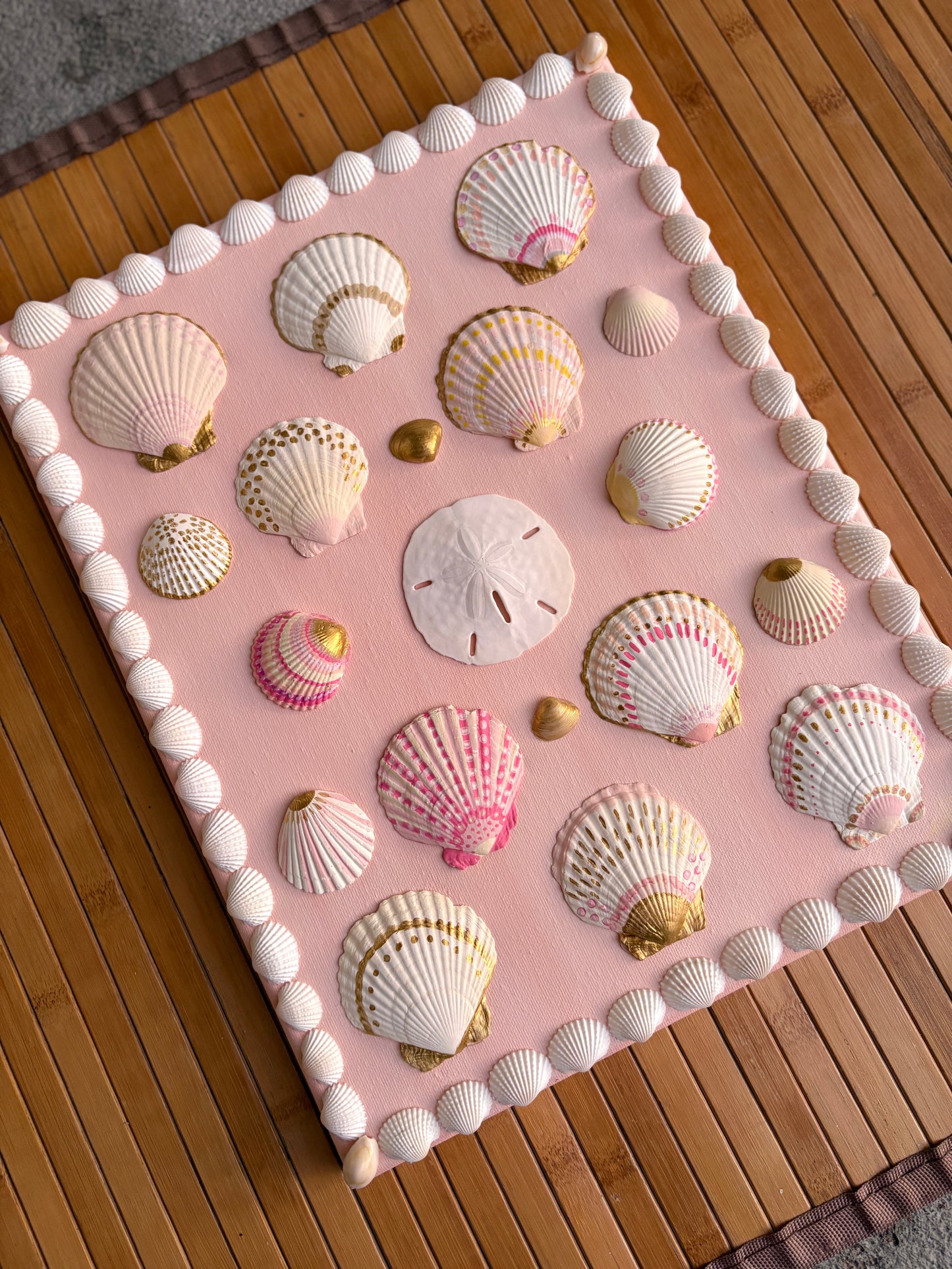 Pink Shell Wall Art on Blush Canvas - 11x14”
