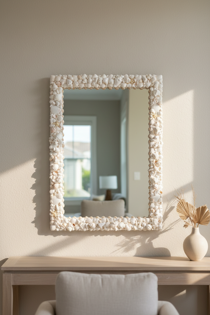 White Seashell Mirror 24x34”