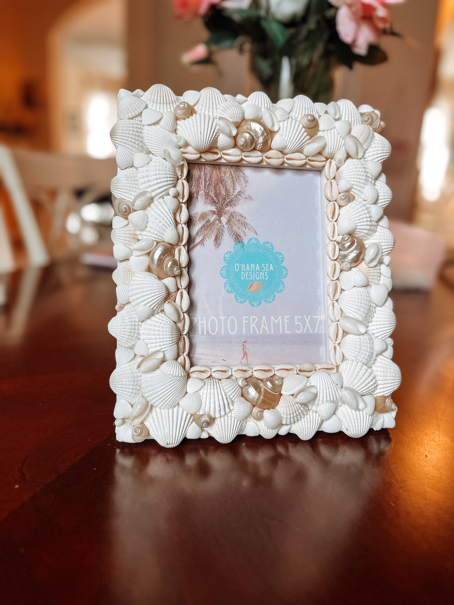 White Seashell Picture Frame with Pearlized Turbos, 4x6, 5x7, 8x10