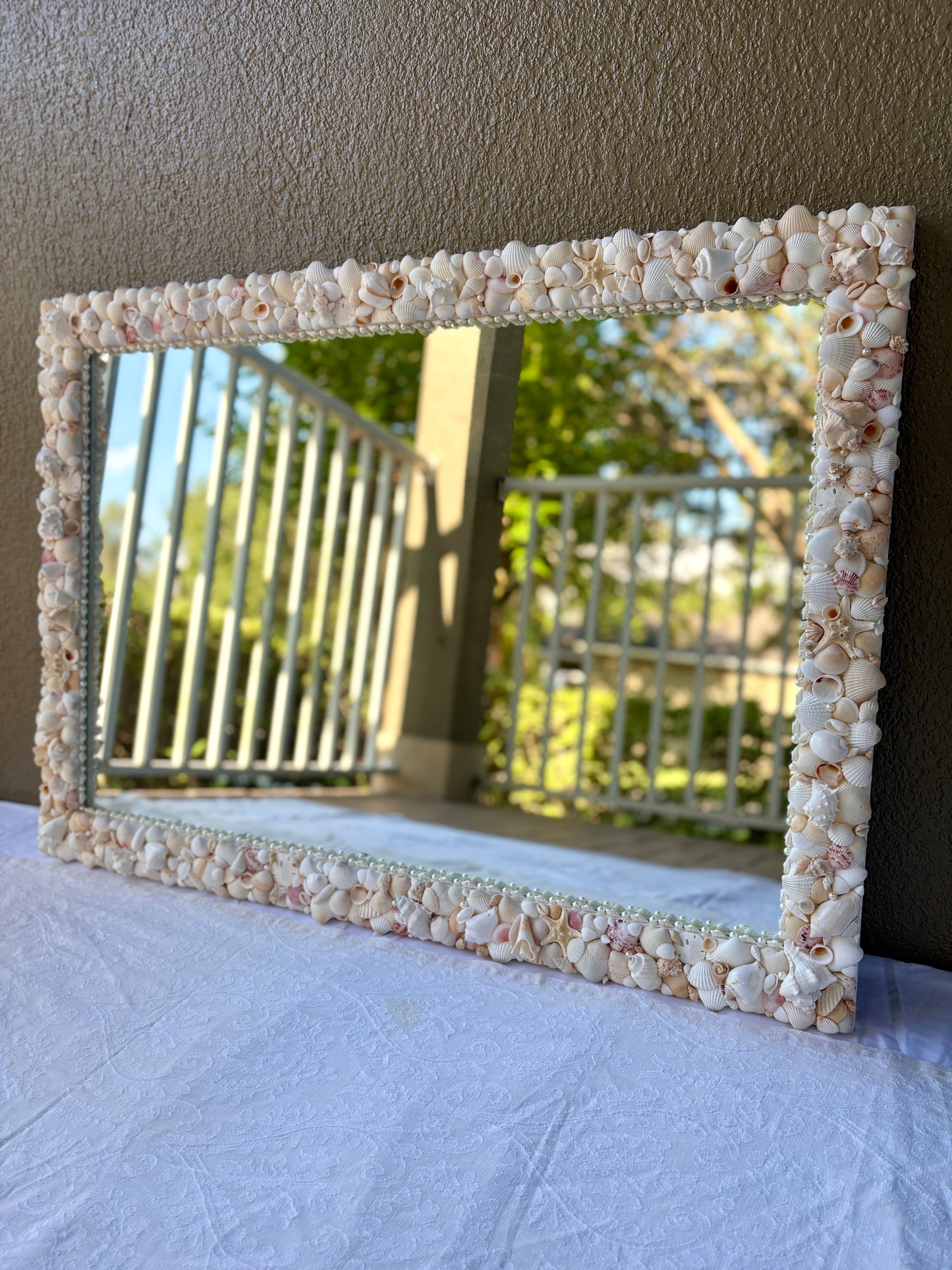 Coastal Shell Mirror – Large Neutral Seashell Vanity Wall Mirror