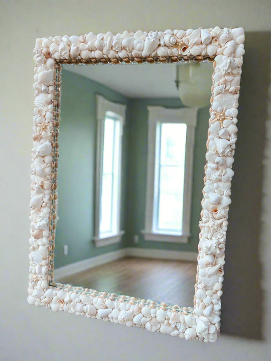 White Seashell Mirror 24x34”