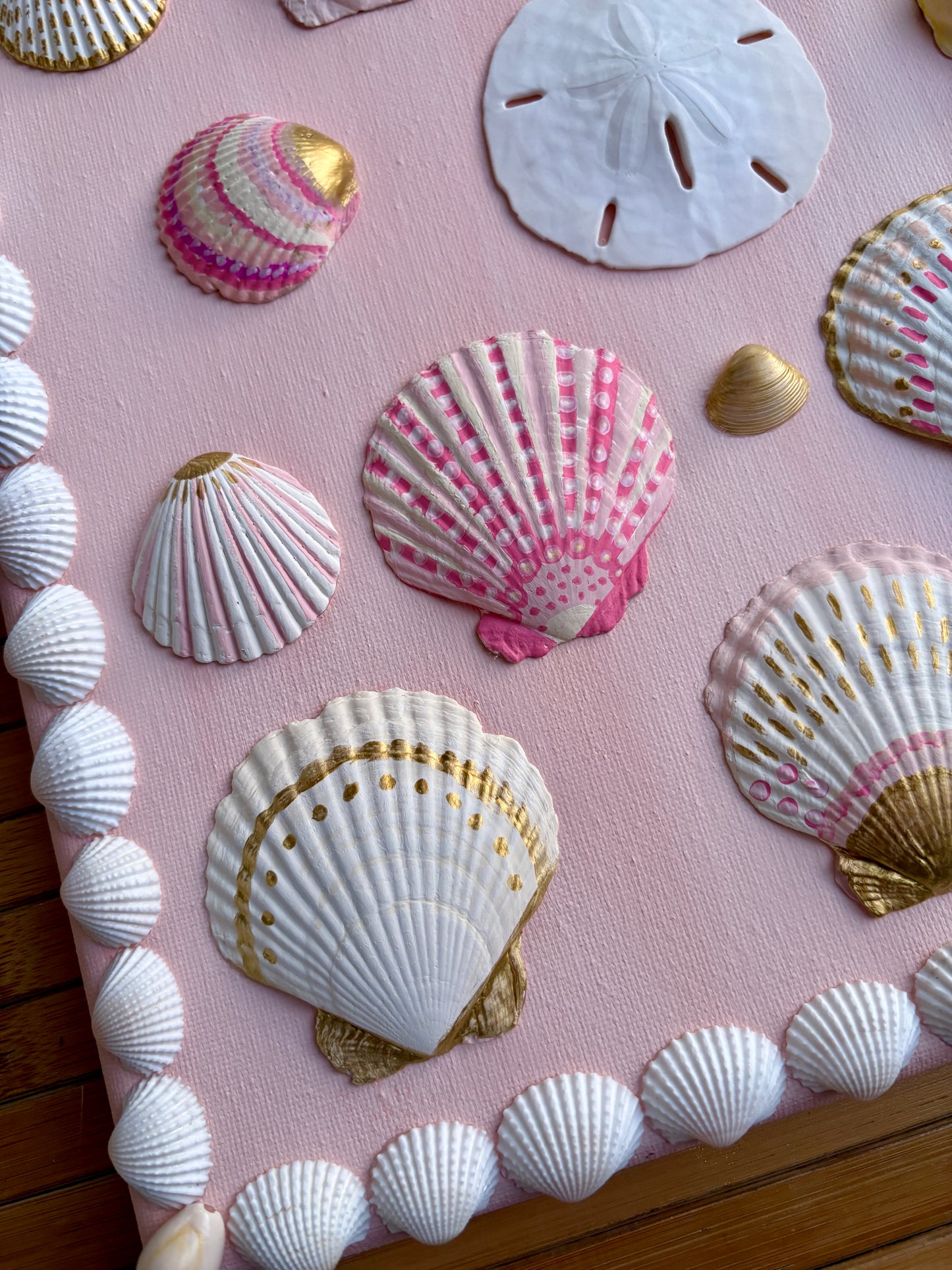 Pink Shell Wall Art on Blush Canvas - 11x14”