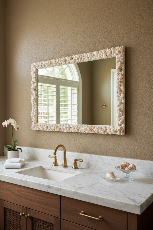 Coastal Shell Mirror – Large Neutral Seashell Vanity Wall Mirror