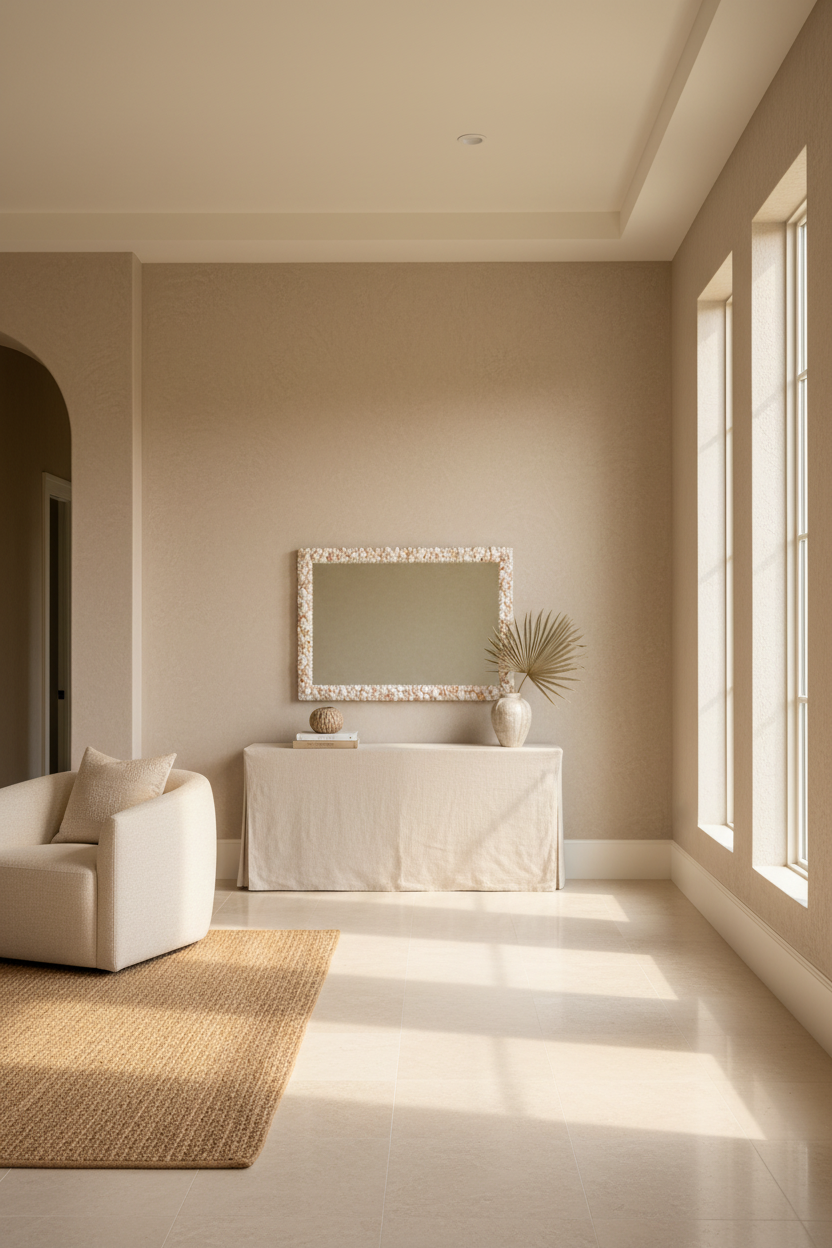 Coastal Shell Mirror – Large Neutral Seashell Vanity Wall Mirror