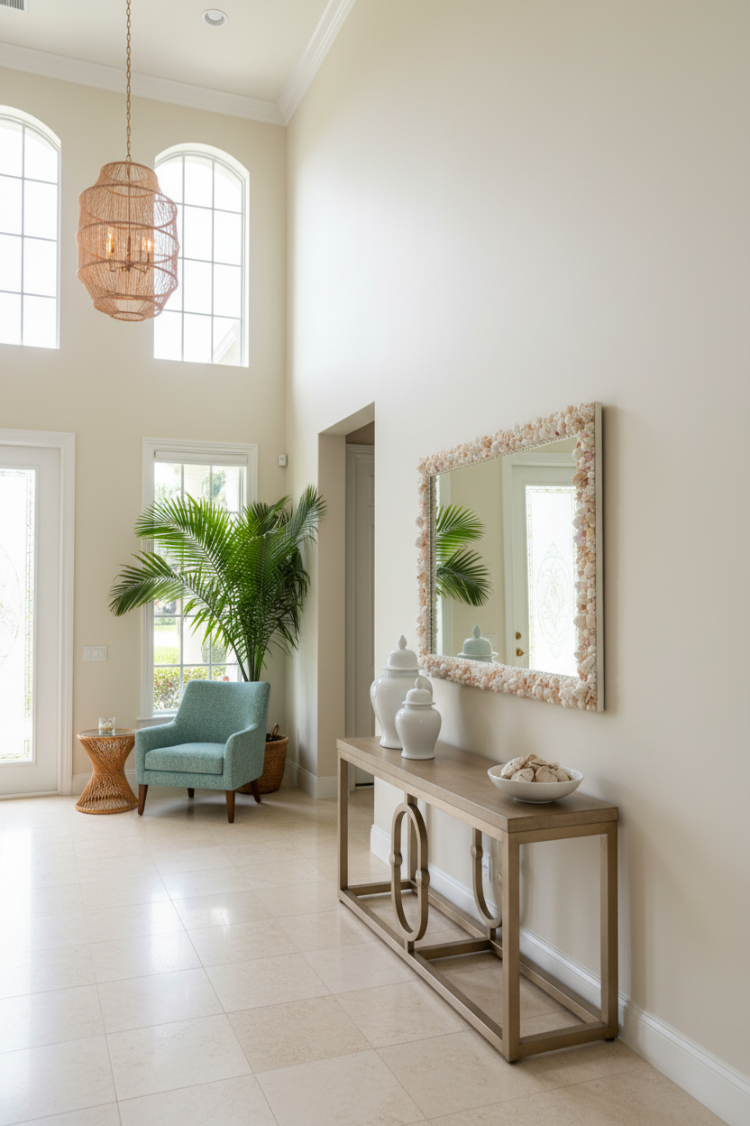 Coastal Shell Mirror – Large Neutral Seashell Vanity Wall Mirror