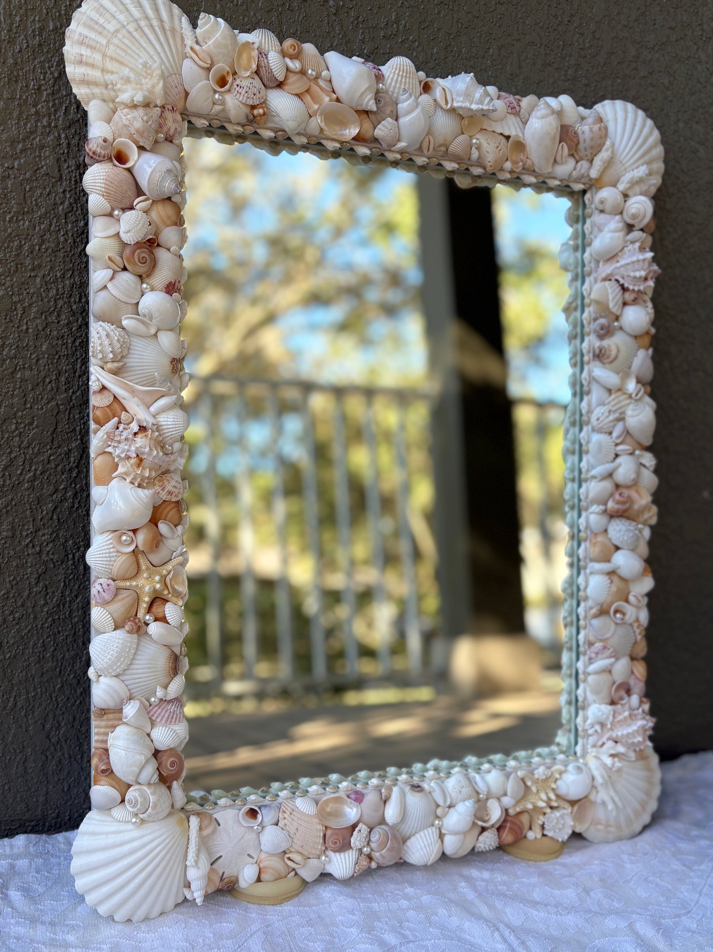 Custom Luxury Shell Mirror, Seashell Mirror with Scalloped Corner (Made to Order)