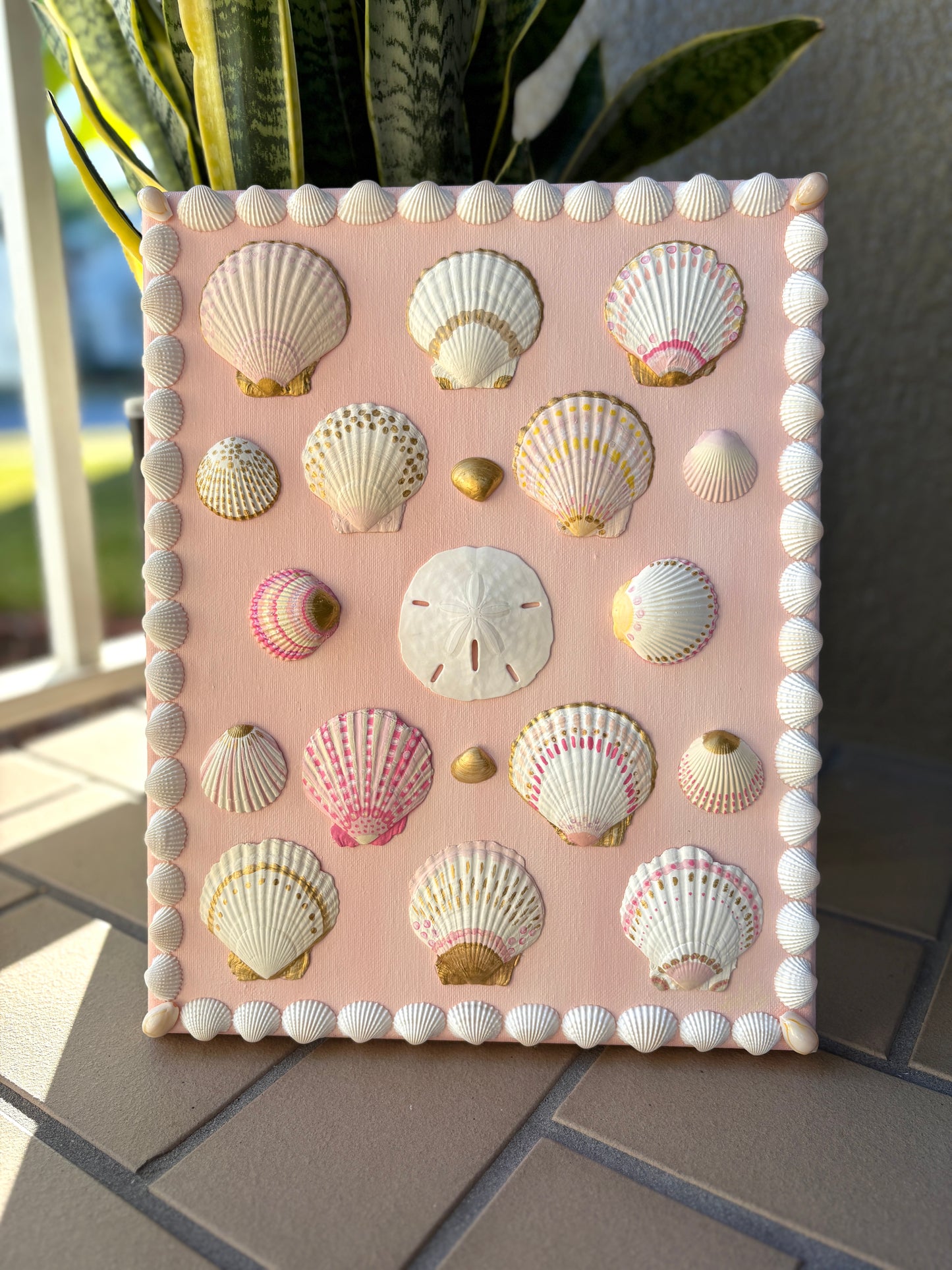 Pink Shell Wall Art on Blush Canvas - 11x14”