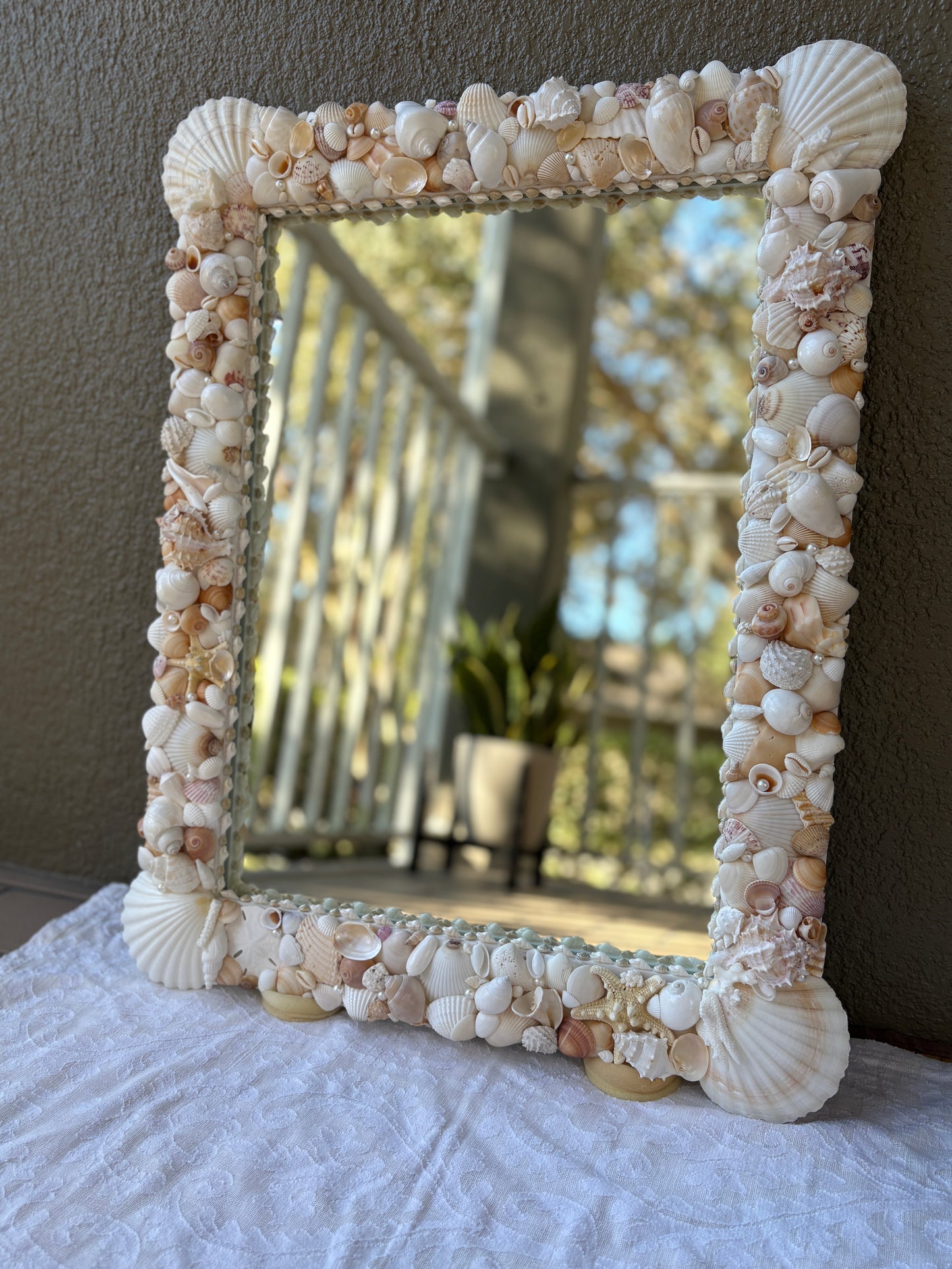 Custom Luxury Shell Mirror, Seashell Mirror with Scalloped Corner (Made to Order)