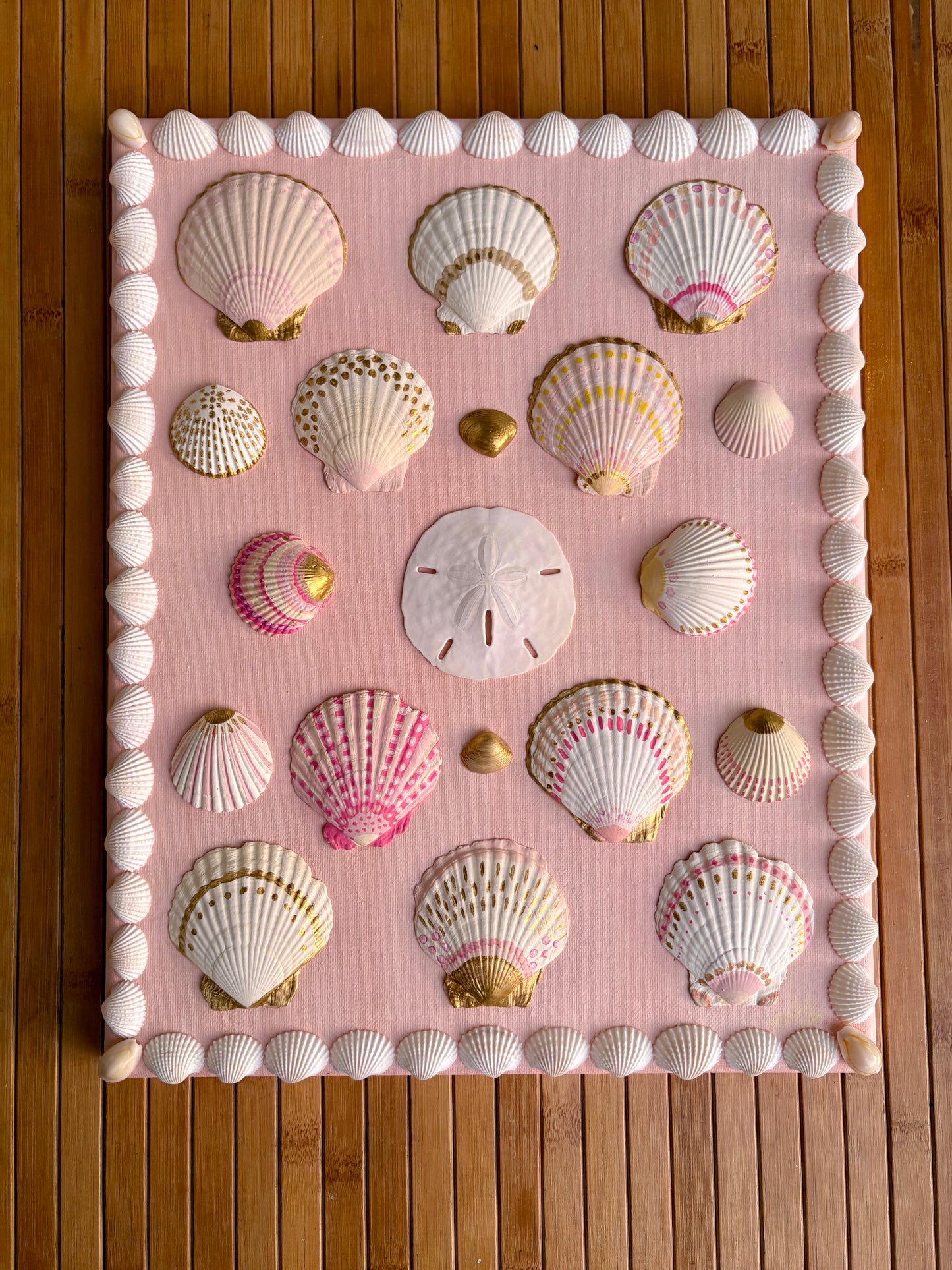 Pink Shell Wall Art on Blush Canvas - 11x14”