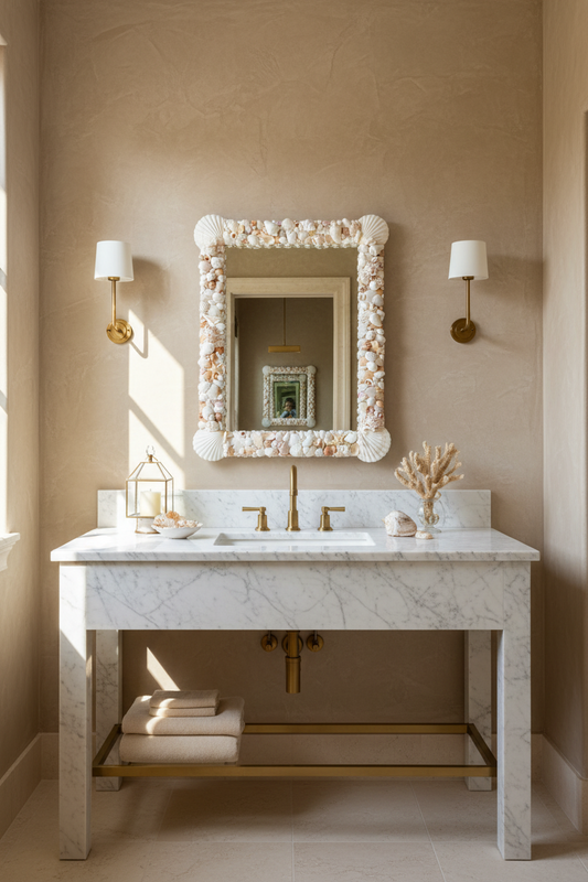 Custom Luxury Shell Mirror, Seashell Mirror with Scalloped Corner (Made to Order)