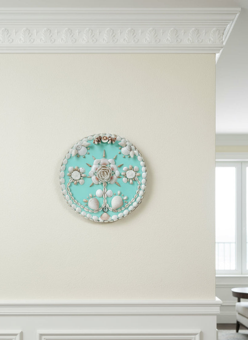 Oceana (Turquoise) Collector’s Shell Panel – Mini 12.5” Round Panel