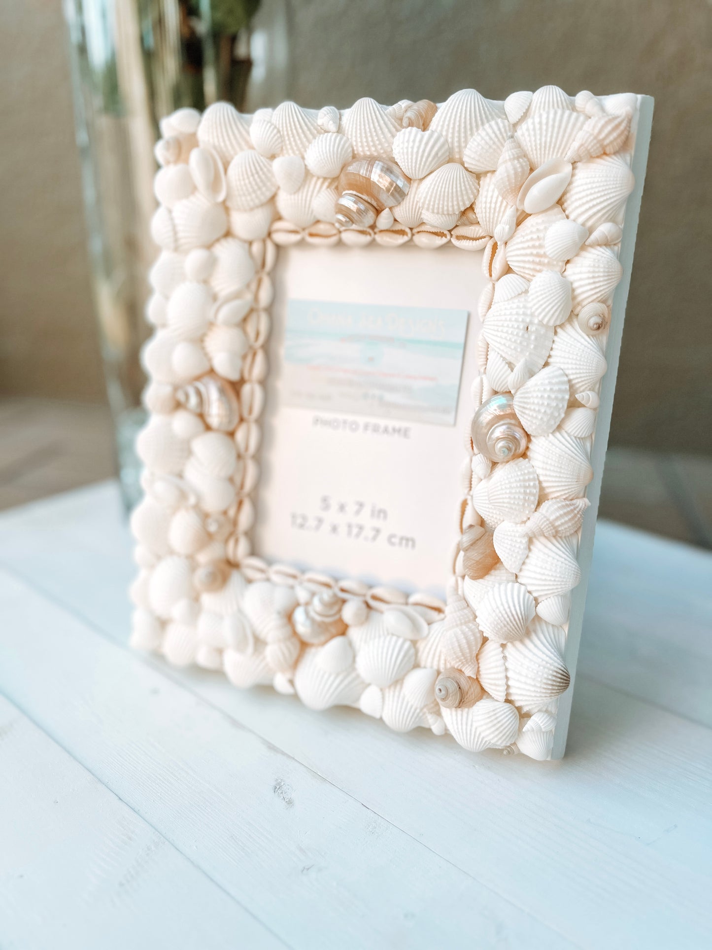 White Seashell Picture Frame with Pearlized Turbos, 4x6, 5x7, 8x10