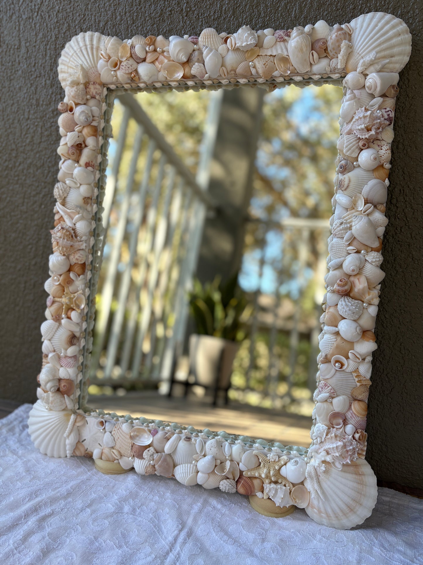 Custom Luxury Shell Mirror, Seashell Mirror with Scalloped Corner (Made to Order)