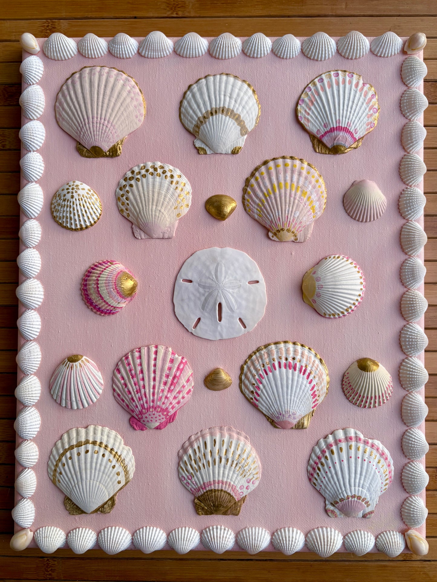 Pink Shell Wall Art on Blush Canvas - 11x14”