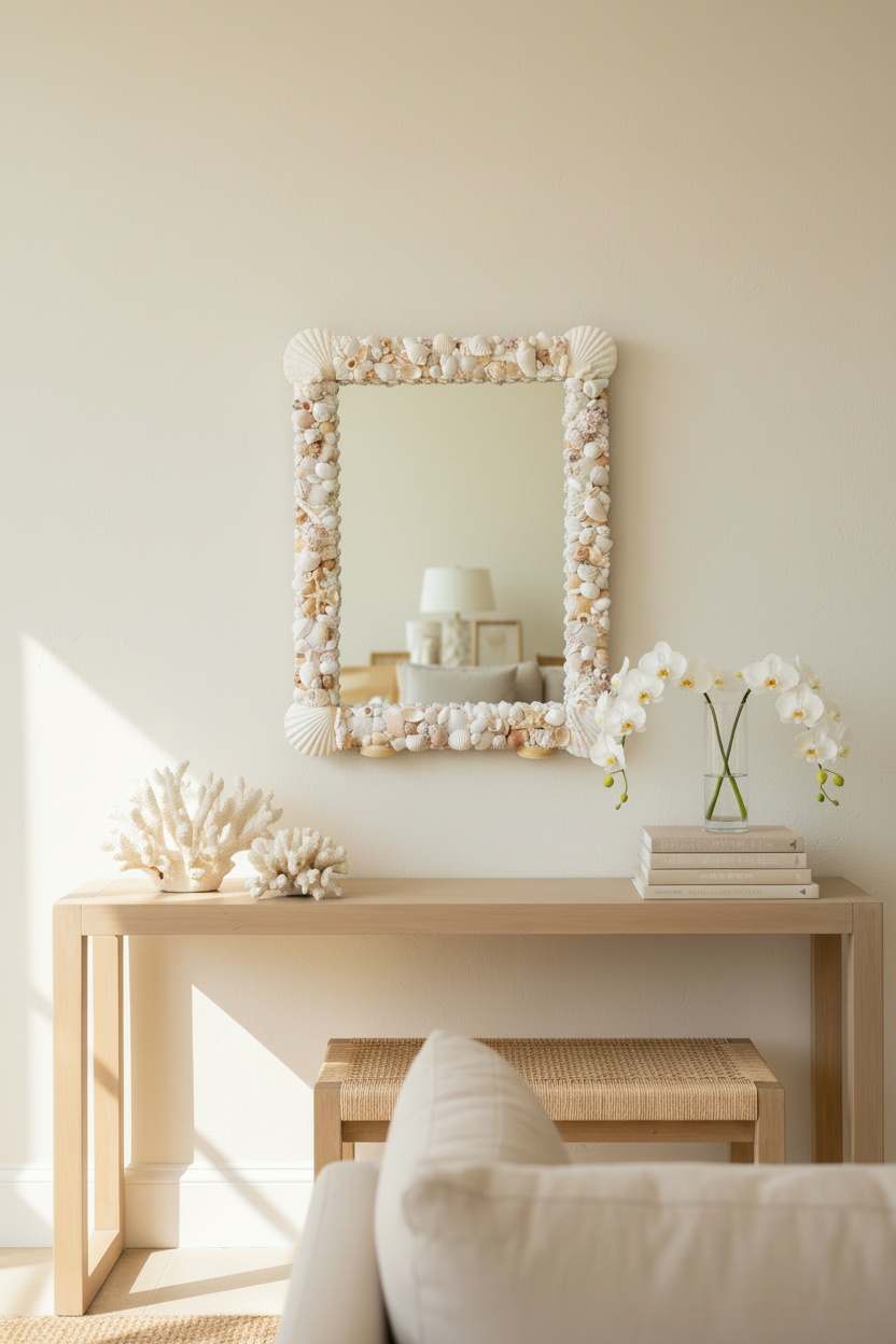 Custom Luxury Shell Mirror, Seashell Mirror with Scalloped Corner (Made to Order)