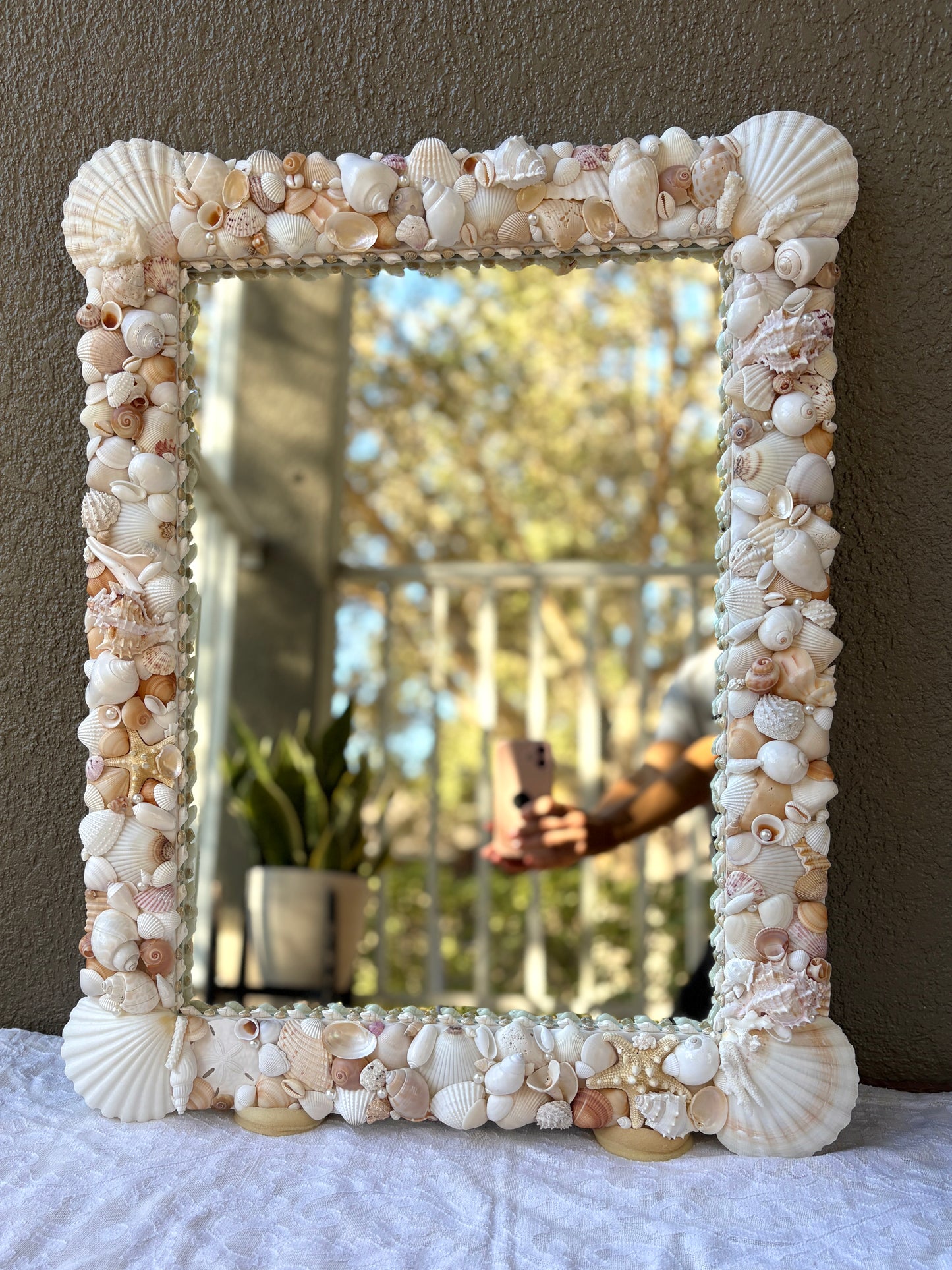 Custom Luxury Shell Mirror, Seashell Mirror with Scalloped Corner (Made to Order)