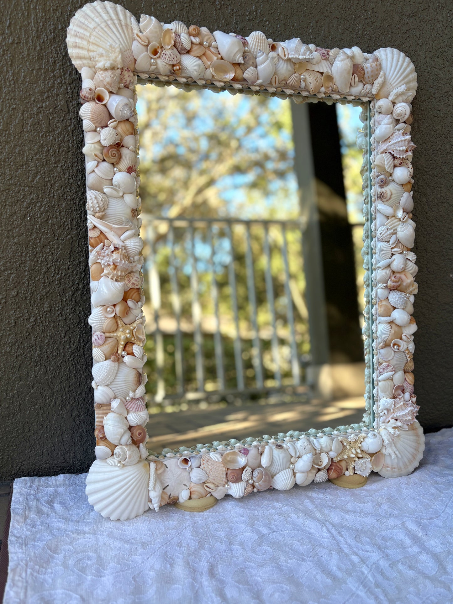 Custom Luxury Shell Mirror, Seashell Mirror with Scalloped Corner (Made to Order)