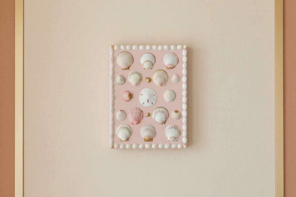 Pink Shell Wall Art on Blush Canvas - 11x14”