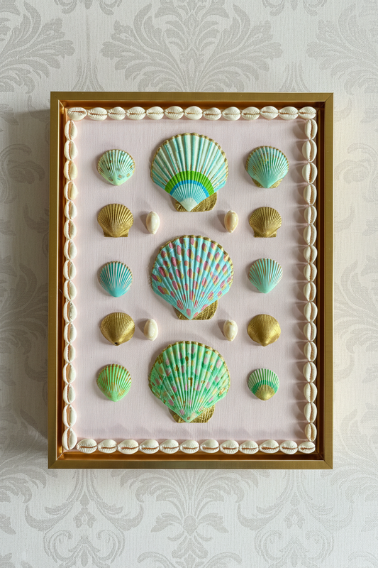 Study in Coastal Color No. IV | Palm Beach Inspired Shell Art, Shells on Canvas