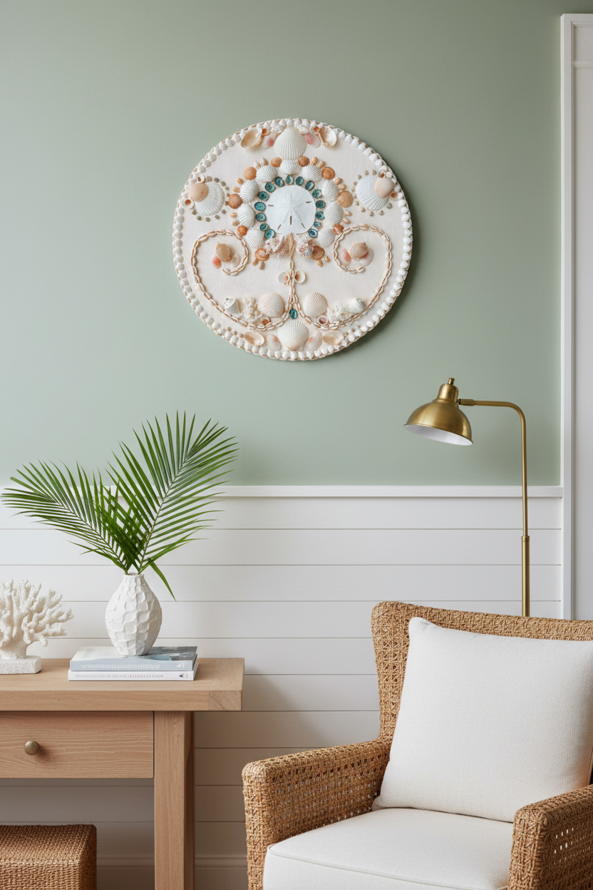 Antique White Circular Shell Panel for Wall 18.5", Made-to-Order